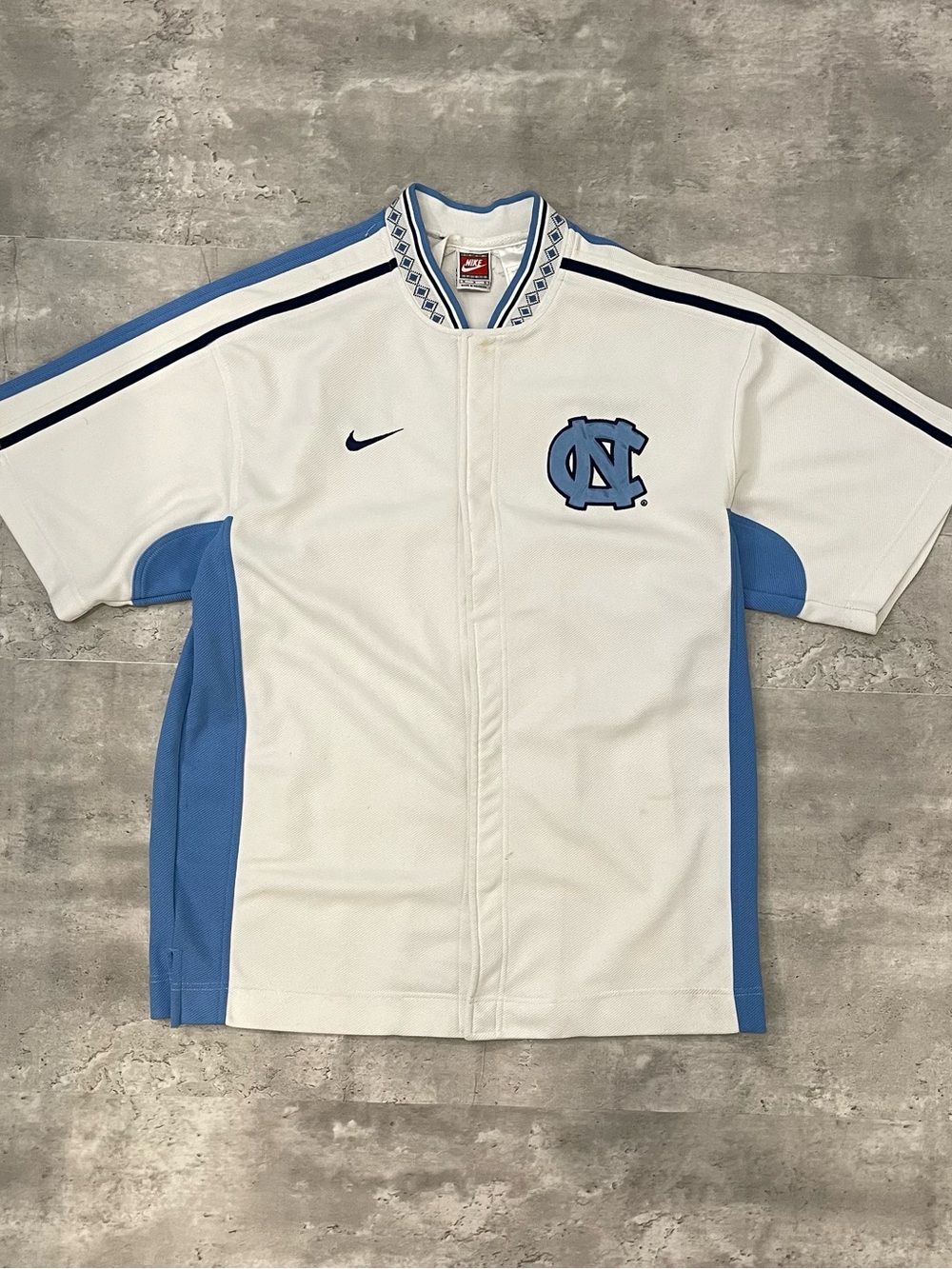 Vintage Nike North Carolina Tar Heels Warm Up Jersey UNC White Blue Mens Medium